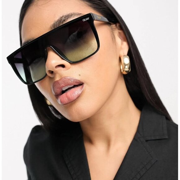 NEW Quay Australia Nightfall Shield Visor Sunglasses in Black Gray Ombre